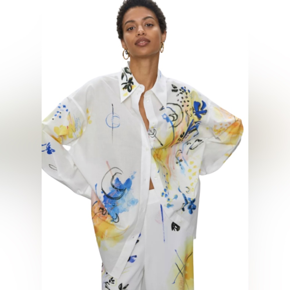 Babaton White Multicolor Button Down Shirt